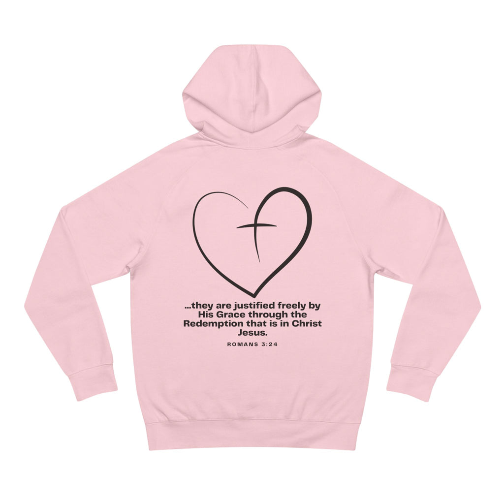 Redeemed Scripture Hoodie, Faith-Based Unisex Premium Sweatshirt, Romans 3: 24 verse