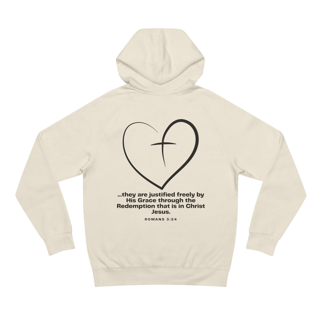 Redeemed Scripture Hoodie, Faith-Based Unisex Premium Sweatshirt, Romans 3: 24 verse
