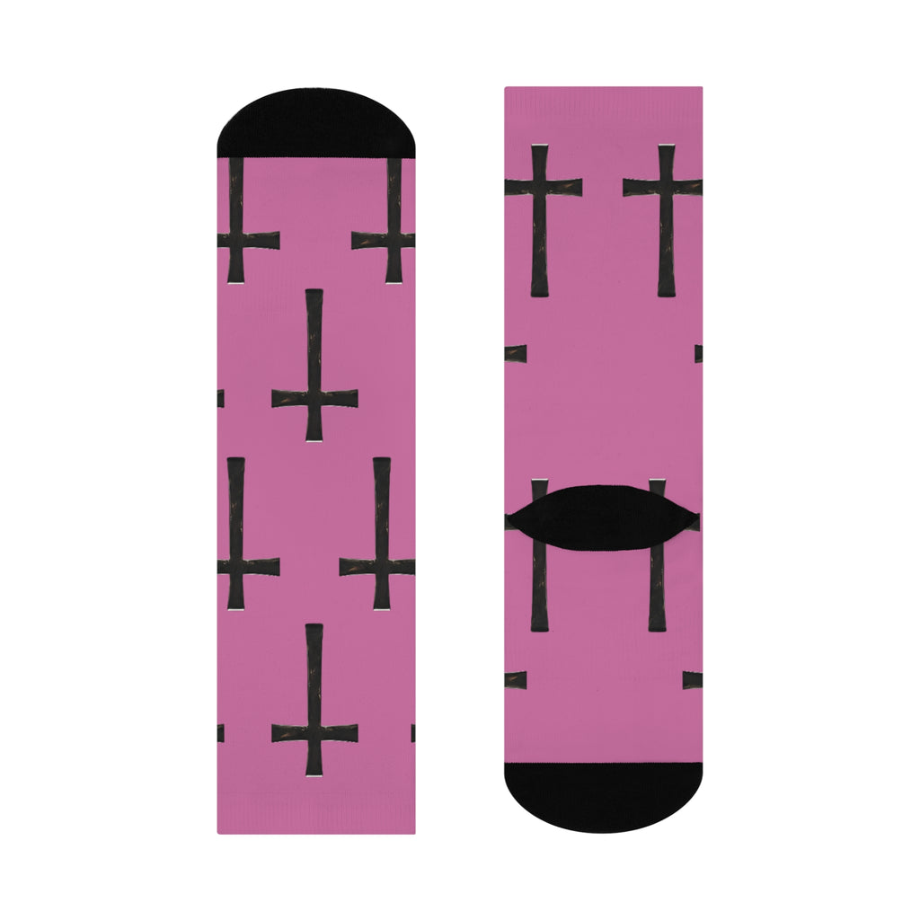 Faith-Inspired Cushioned Crew Socks for Comfort, Stylish Cross-Patterned Socks, Gift for Christian Friends, Cozy Accessories, Everyday Wear