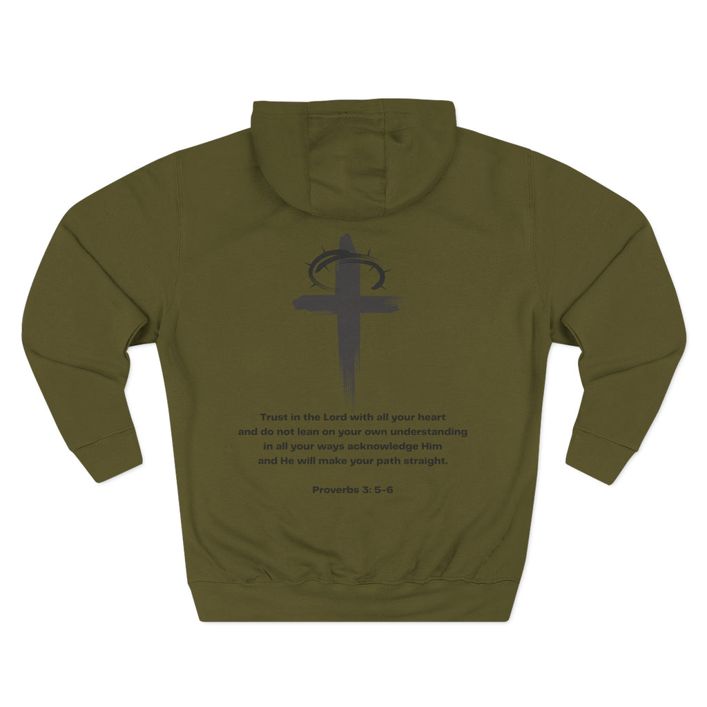 Fleece Hoodie with I AM Cross Crown Proverbs 3:4-5