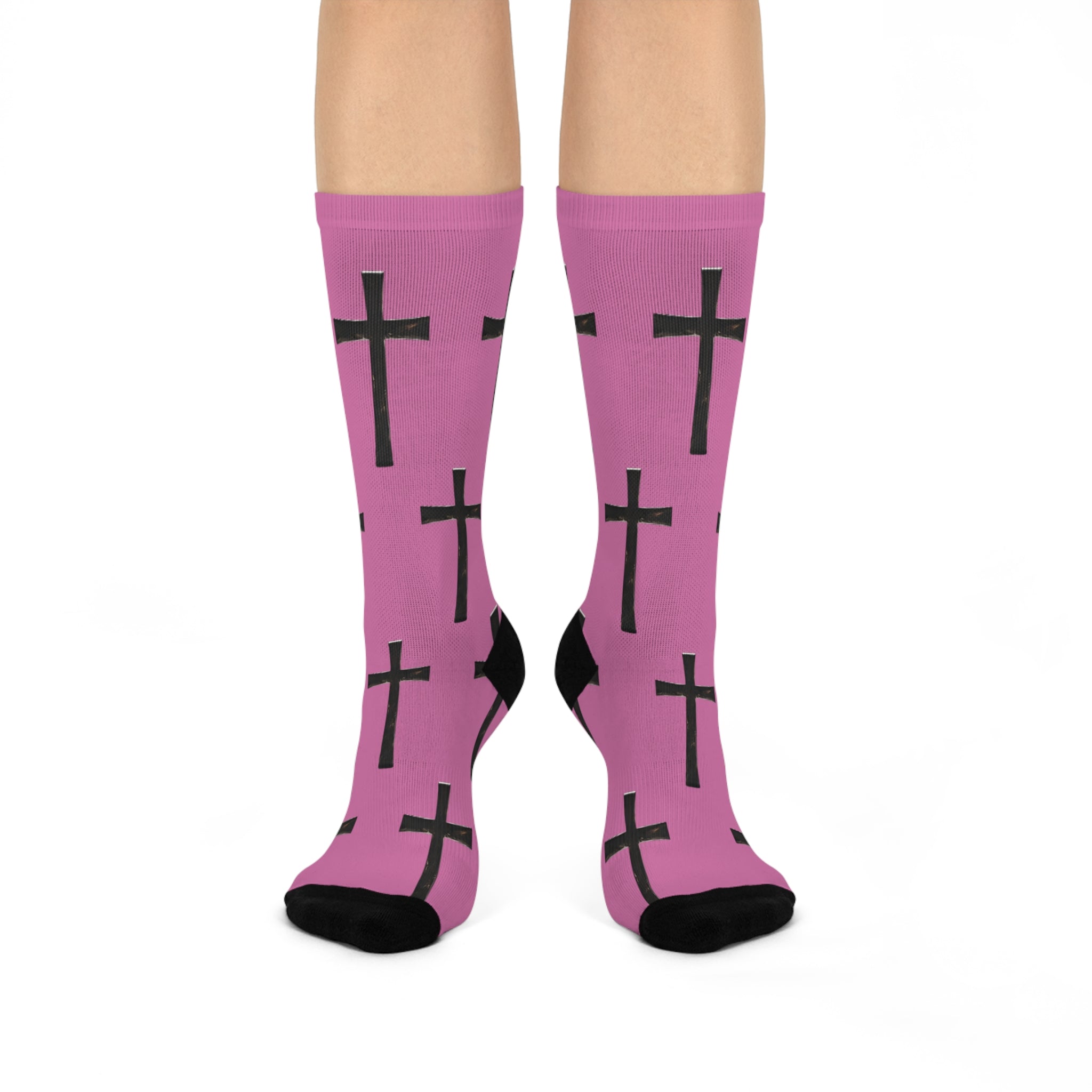 Faith-Inspired Cushioned Crew Socks for Comfort, Stylish Cross-Patterned Socks, Gift for Christian Friends, Cozy Accessories, Everyday Wear
