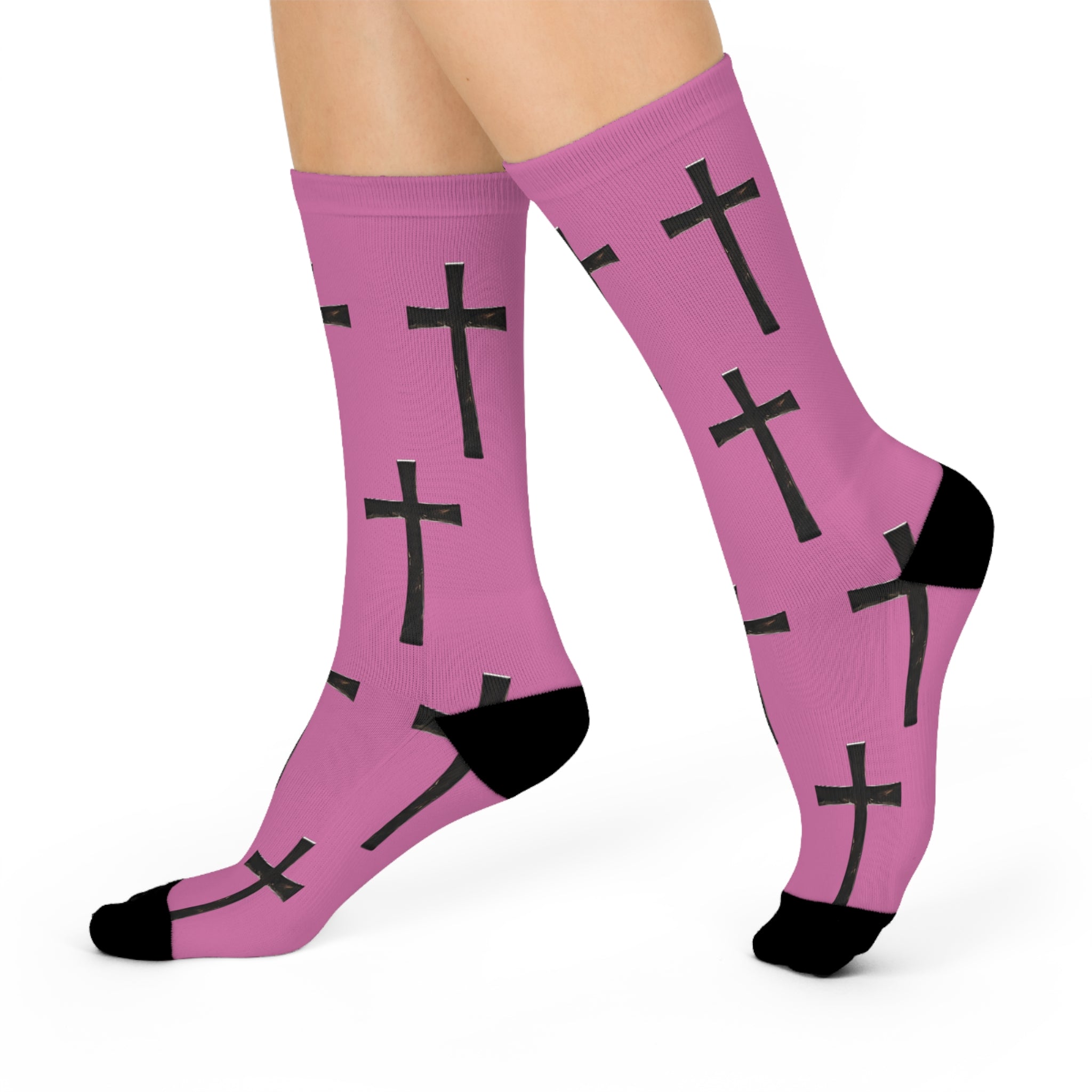 Faith-Inspired Cushioned Crew Socks for Comfort, Stylish Cross-Patterned Socks, Gift for Christian Friends, Cozy Accessories, Everyday Wear